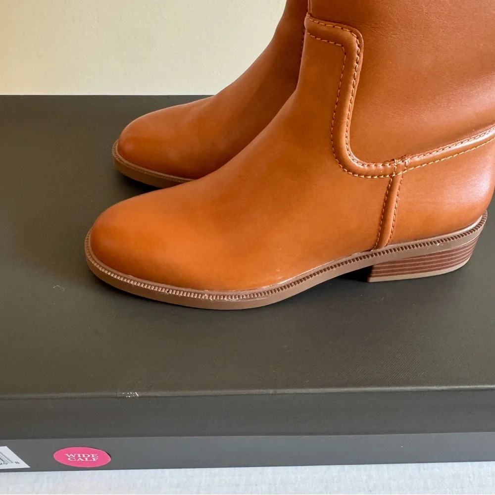 Vince Camuto Boots ANDALIAN Wide Calf Leather Riding Golden Walnut NEW